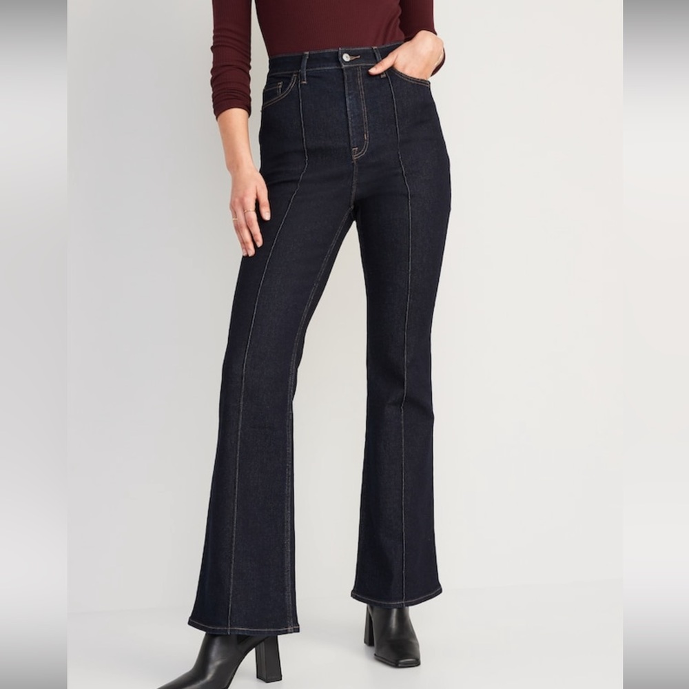 NWOT Dark Wash Pintuck Flare Jeans